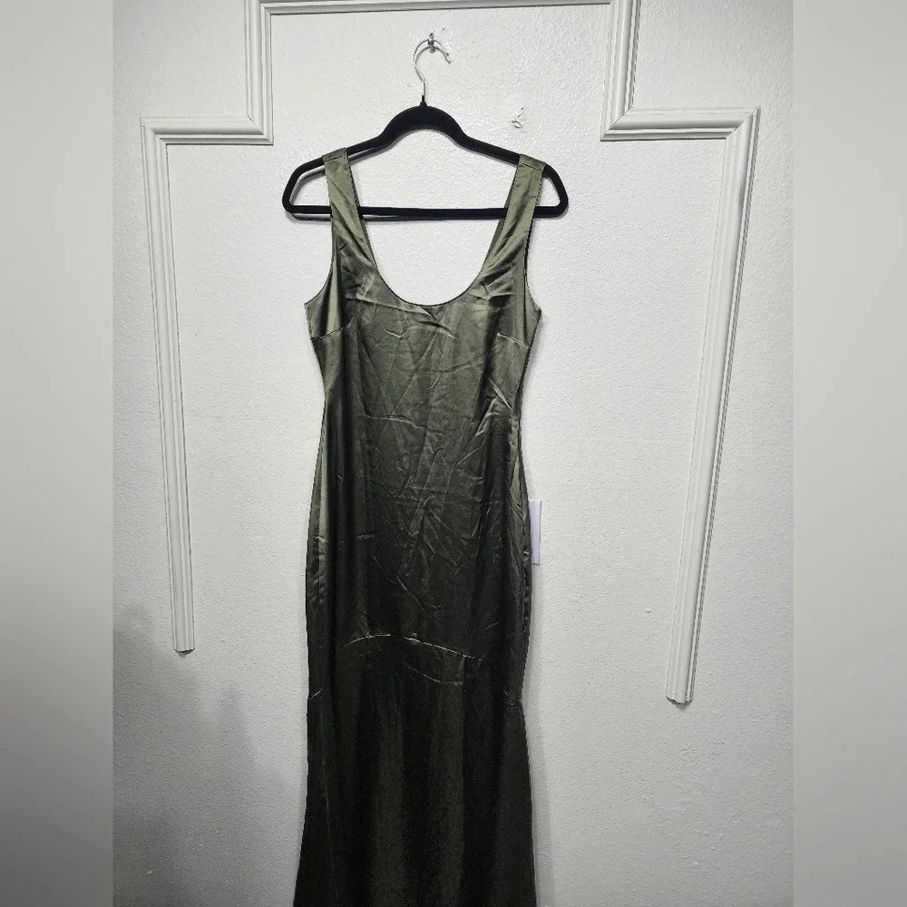 Lulus Enchanting Sophistication Olive Green Satin Mermaid Maxi Dress Party - Picture 7 of 10